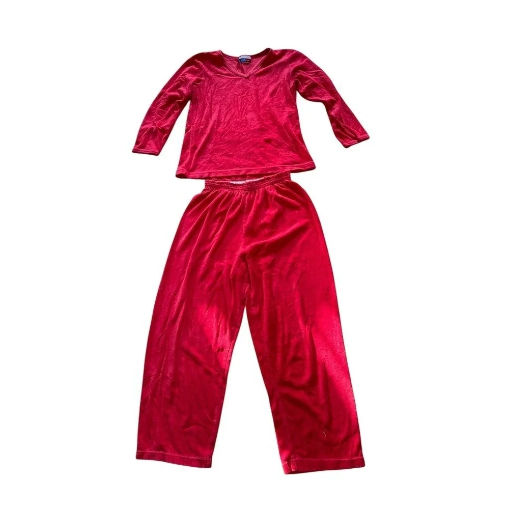 Willow Wear Pajama Set Womens M Red Solid V-Neck Long Sleeve 2-Piece cozycore